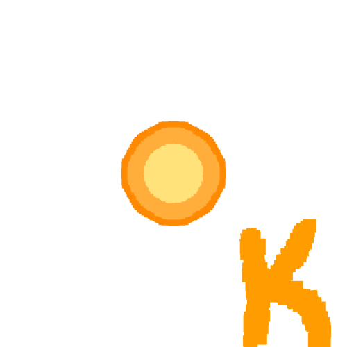a small orange circle, brightest in the center, with an orange letter K in the corner.